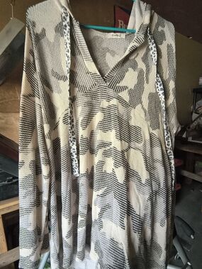 Beige & Black Camo Knit Hooded Tunic